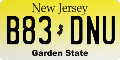 NJ license plate B83DNU