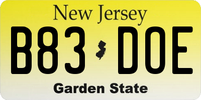 NJ license plate B83DOE