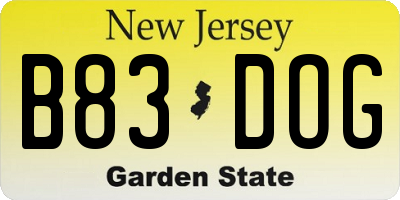 NJ license plate B83DOG