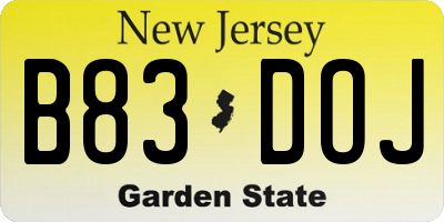 NJ license plate B83DOJ