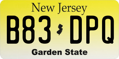NJ license plate B83DPQ