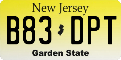 NJ license plate B83DPT