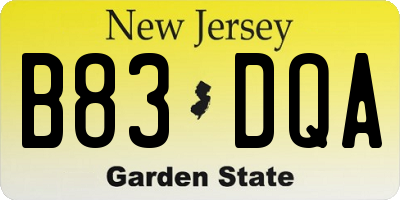 NJ license plate B83DQA