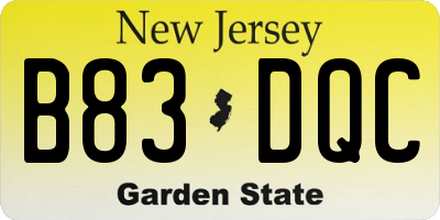 NJ license plate B83DQC