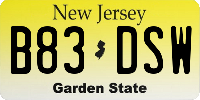 NJ license plate B83DSW