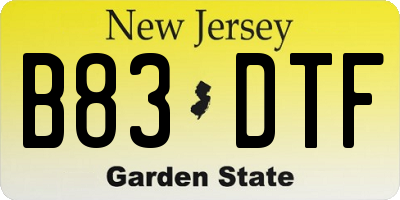 NJ license plate B83DTF