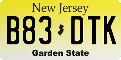 NJ license plate B83DTK