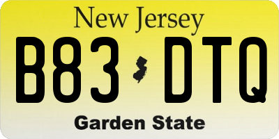 NJ license plate B83DTQ