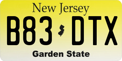 NJ license plate B83DTX