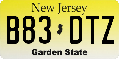 NJ license plate B83DTZ