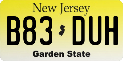 NJ license plate B83DUH