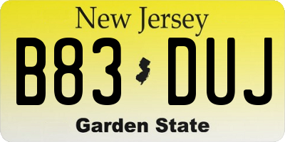 NJ license plate B83DUJ
