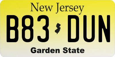 NJ license plate B83DUN