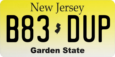 NJ license plate B83DUP