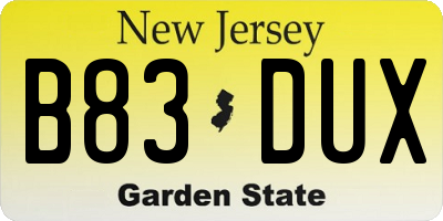 NJ license plate B83DUX