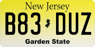 NJ license plate B83DUZ