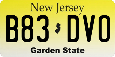 NJ license plate B83DVO