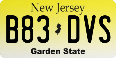 NJ license plate B83DVS