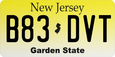 NJ license plate B83DVT