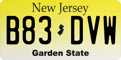 NJ license plate B83DVW