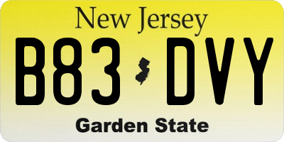 NJ license plate B83DVY