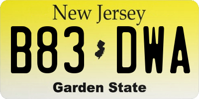 NJ license plate B83DWA