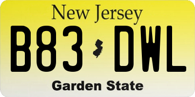 NJ license plate B83DWL