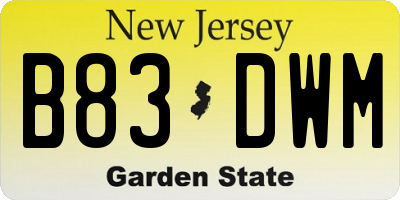 NJ license plate B83DWM
