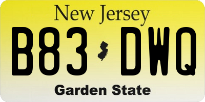 NJ license plate B83DWQ