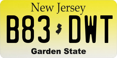 NJ license plate B83DWT