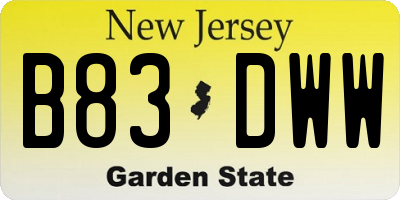 NJ license plate B83DWW