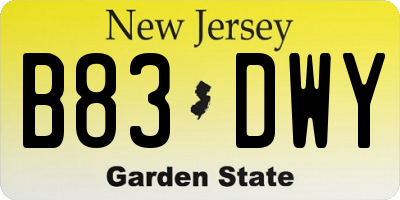 NJ license plate B83DWY