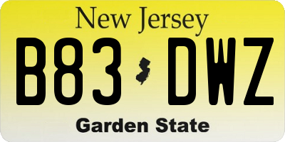 NJ license plate B83DWZ