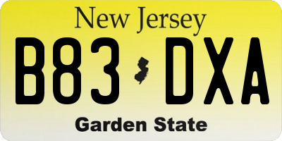 NJ license plate B83DXA