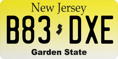 NJ license plate B83DXE