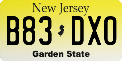 NJ license plate B83DXO