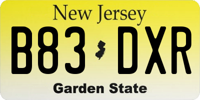 NJ license plate B83DXR