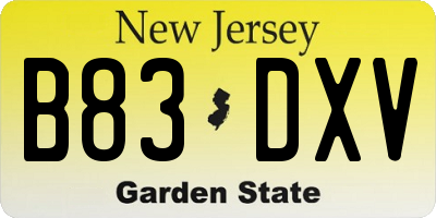 NJ license plate B83DXV