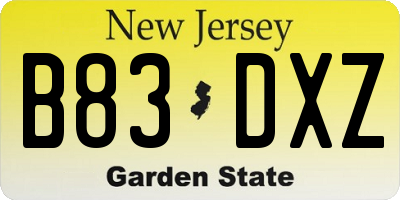 NJ license plate B83DXZ