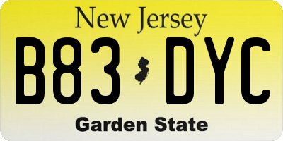 NJ license plate B83DYC