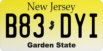 NJ license plate B83DYI