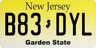 NJ license plate B83DYL