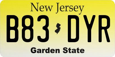 NJ license plate B83DYR
