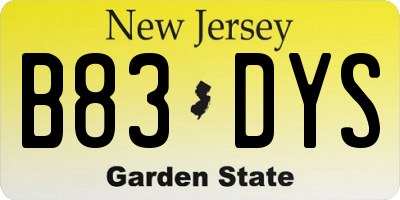NJ license plate B83DYS