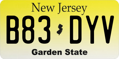 NJ license plate B83DYV