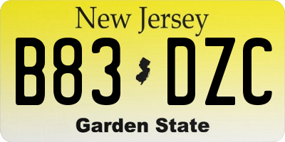 NJ license plate B83DZC
