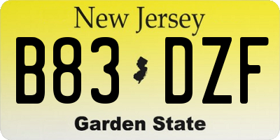 NJ license plate B83DZF