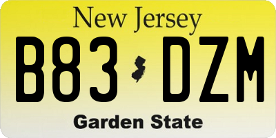NJ license plate B83DZM