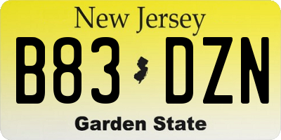 NJ license plate B83DZN