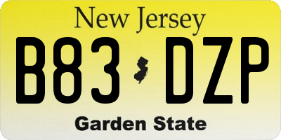 NJ license plate B83DZP